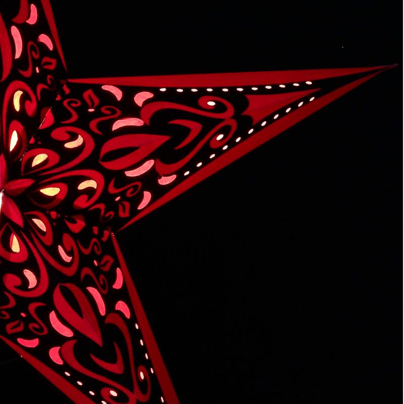 Phönix Rot / Samtdruck  - Faltbarer Leuchtstern, Weihnachtsstern aus Papier mit Samtdruck-5 Zacken, 60 cm